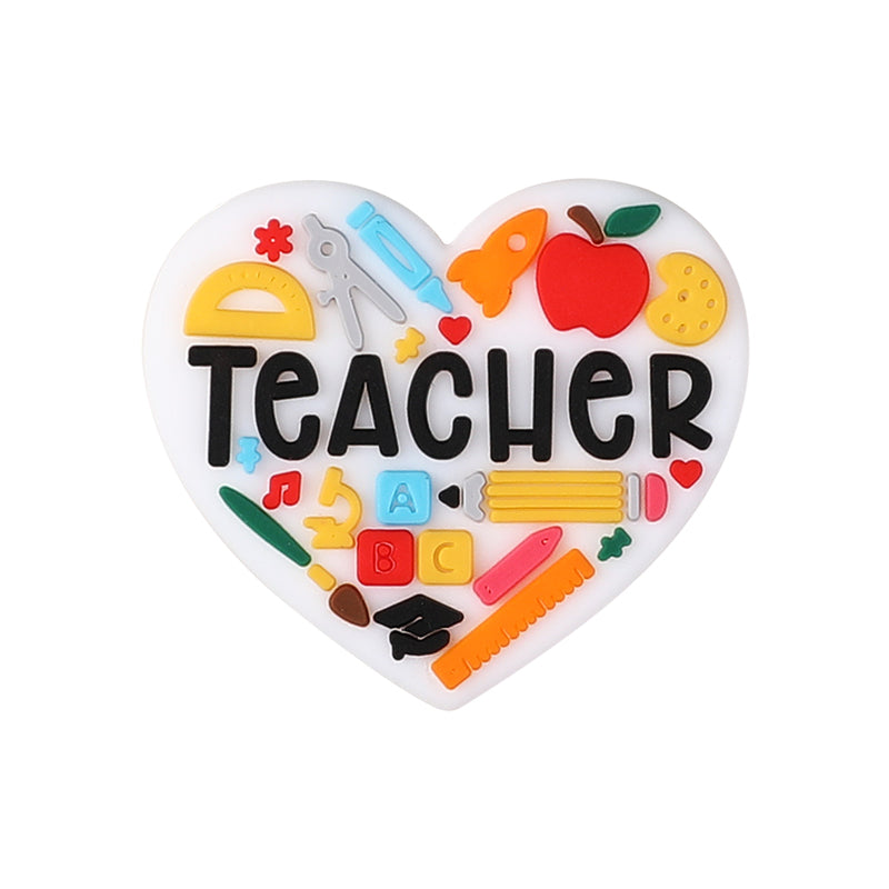 Silicone Focal Beads Teachers Day Heart Shaped Text Motifs 20pcs 12