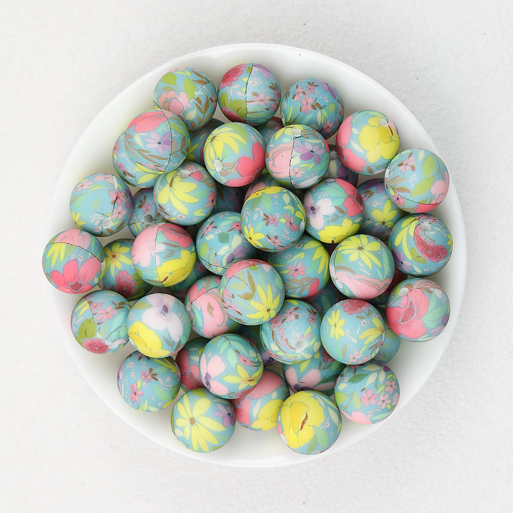 15mm Floral Pattern Print Round Silicone Beads Dark Base 50pcs - Ixora
