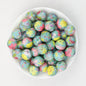 15mm Floral Pattern Print Round Silicone Beads Dark Base 50pcs - Ixora
