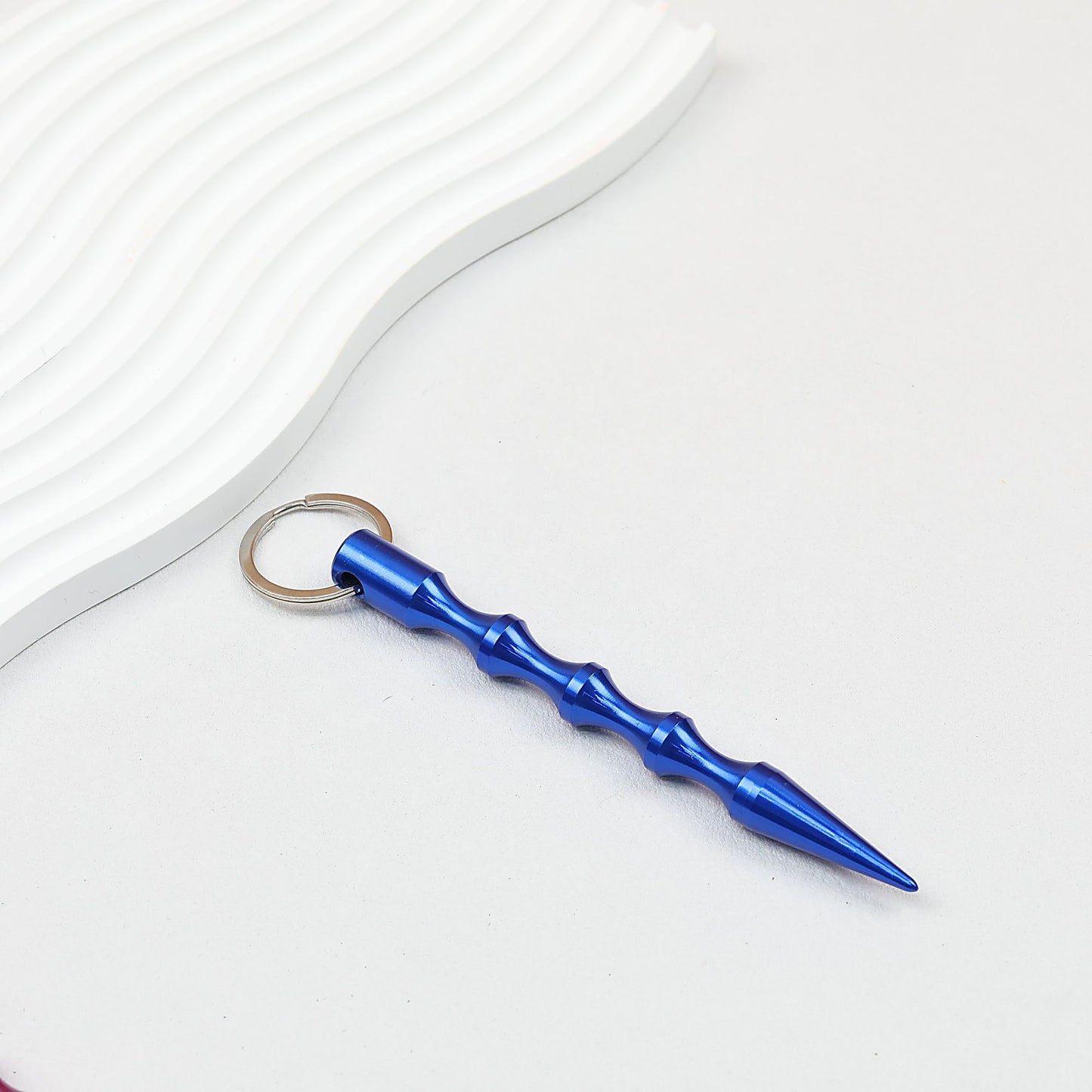 Self Defense Keychain Alloy Aviation Aluminum Bamboo Design - Dark Blue