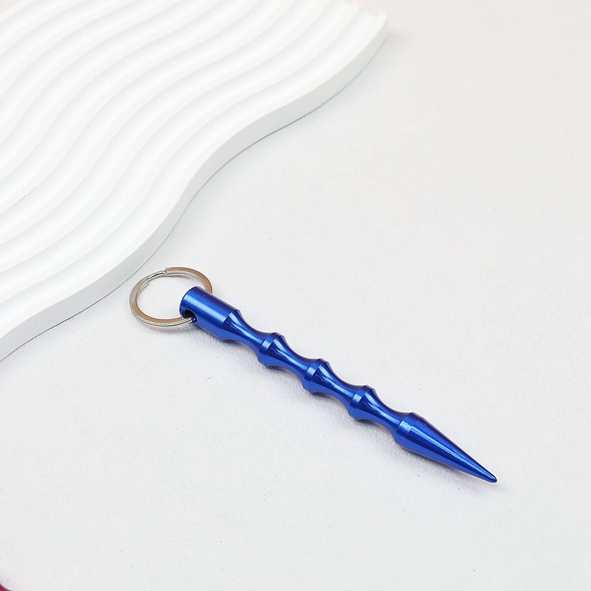 Self Defense Keychain Alloy Aviation Aluminum Bamboo Design - Dark Blue