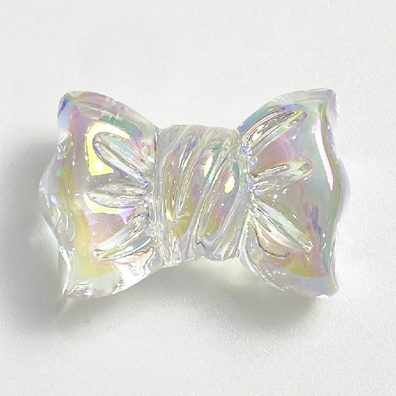 Transparent Bow Knot Acrylic Beads 14x26mm Iridescent 50pcs 6