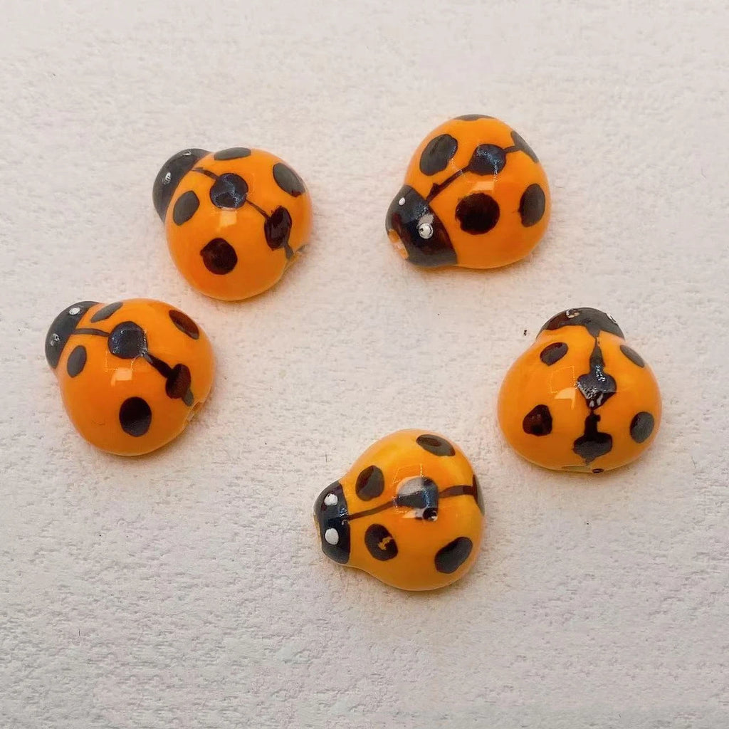 Colorful Ladybug Ceramic Beads 14mm Hand Painted Glazed 10pcs 4