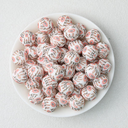 15mm Printed Silicone Beads with Nurse Ambulance and Floral Designs 50pcs - Love Flower