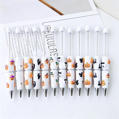 Beadable Halloween Pen with Pumpkin Ghost and Skull Designs 2
