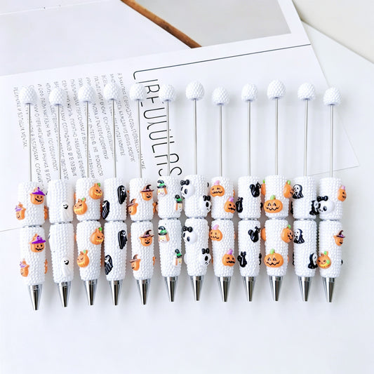 Beadable Halloween Pen with Pumpkin Ghost and Skull Designs 2