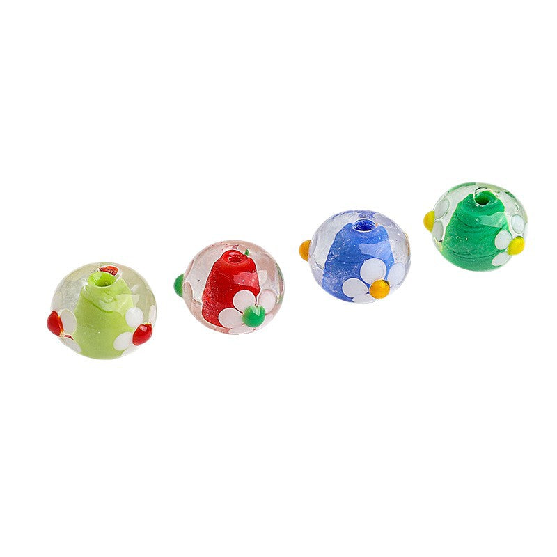 Dopamine-Themed Flower Glass Beads 14mm 10pcs 5