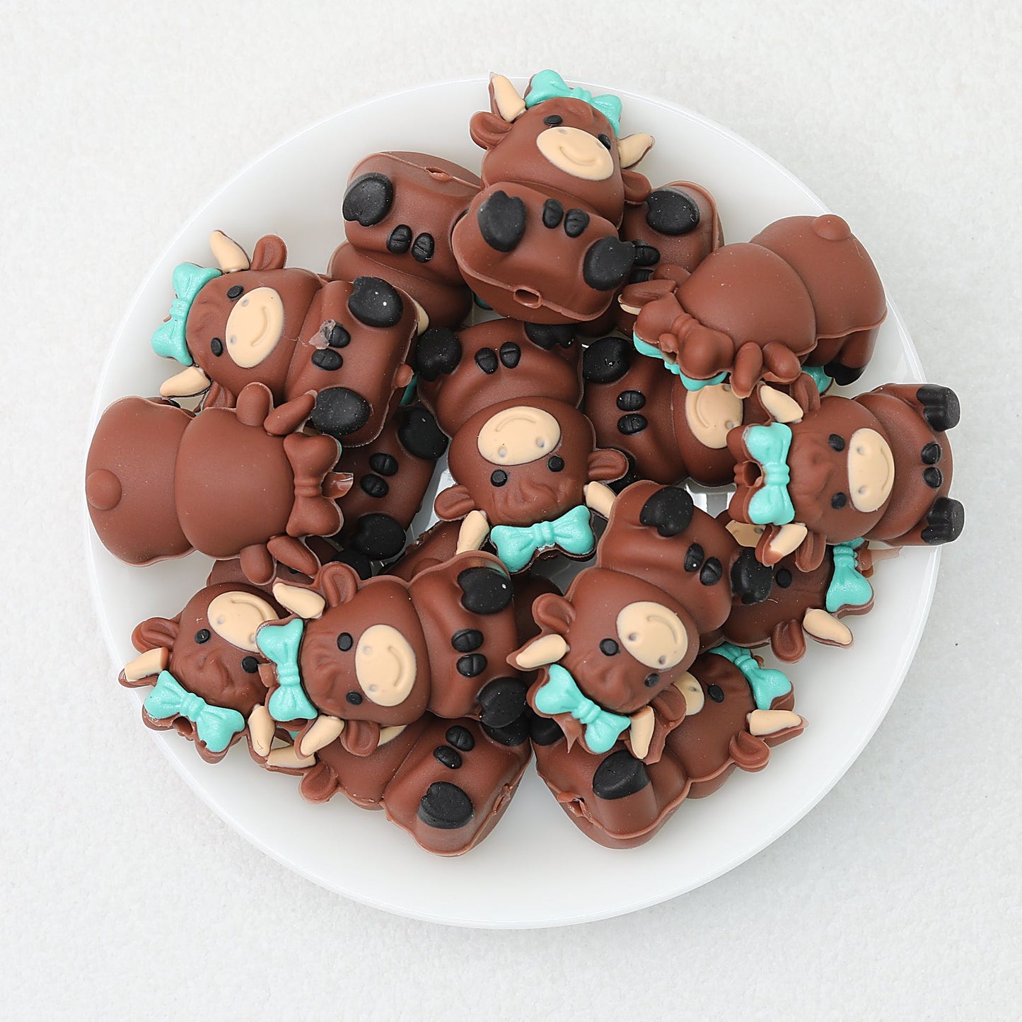 3D Cow Shape Silicone Focal Beads with Bow Pink and Blue 20pcs - Blue
