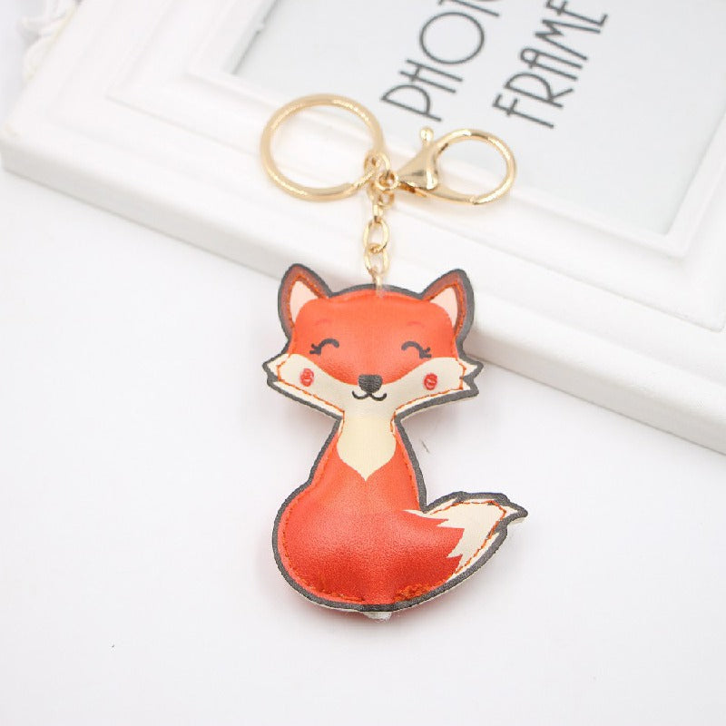Leather Fox Keychain Cartoon Animal Design Compact Charm 2