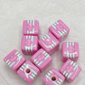 Printed Square Acrylic Beads 14mm Fresh Pink Tone 10pcs 5