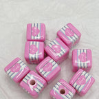 Printed Square Acrylic Beads 14mm Fresh Pink Tone 10pcs 5