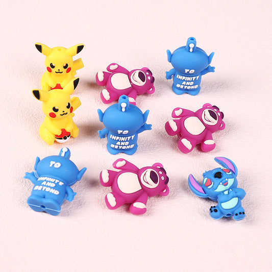 Silicone 3D Focal Beads Pikachu Stitch Purple Bear Text 20pcs