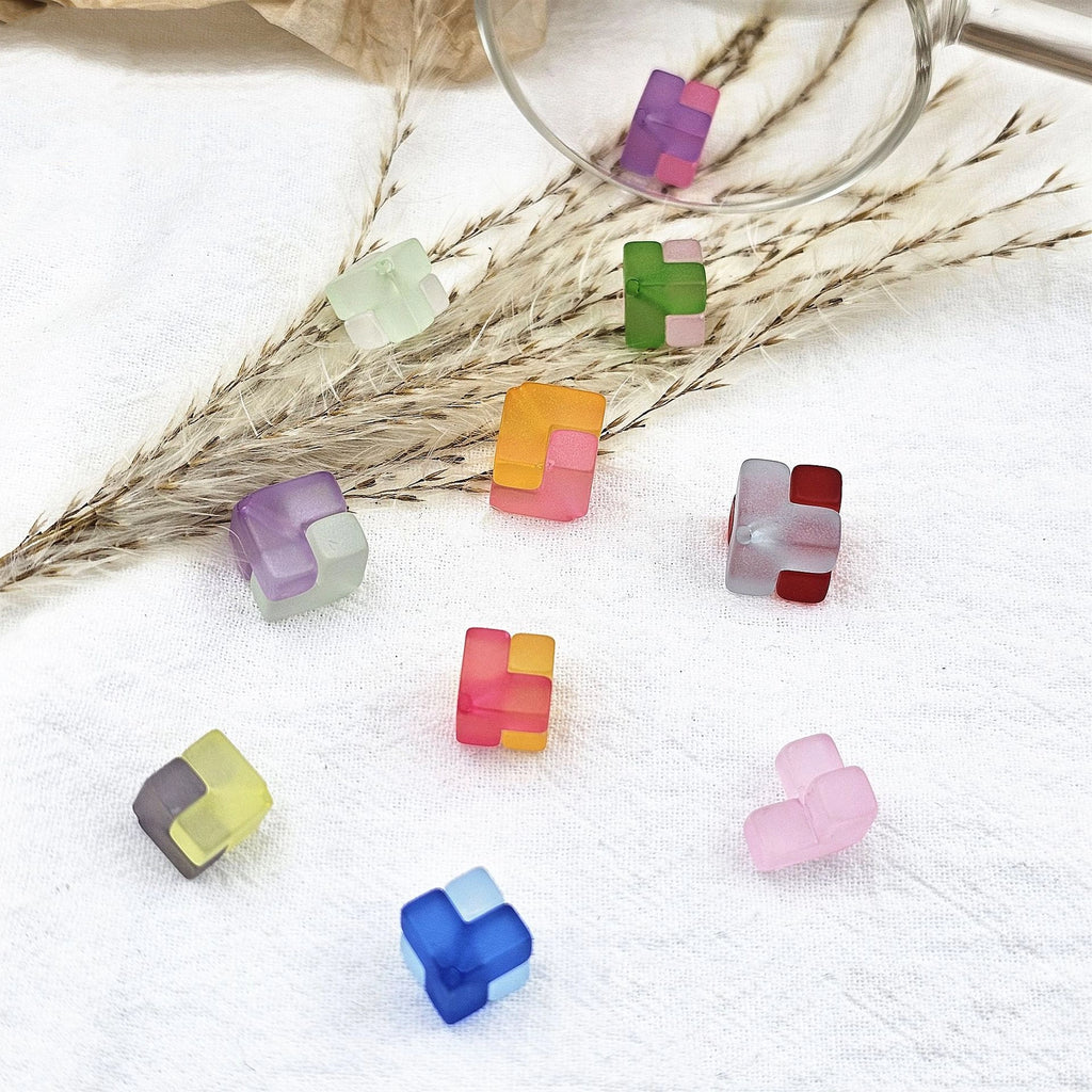 Matte Square Acrylic Beads 10-12mm Tetris Shape Mixed Colors 50pcs 3