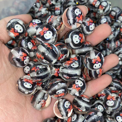 Clear Acrylic Round Beads 16mm Cartoon Figures 20pcs 12