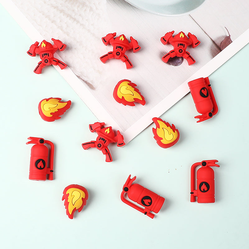 Silicone 3D Focal Beads Fire Fighting Fire Helmet Crossed Axes 20pcs 4