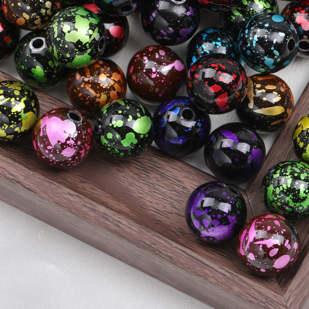 Dark Tone Spray Ink Acrylic Beads 16mm Glossy Splatter Pattern 100pcs 14