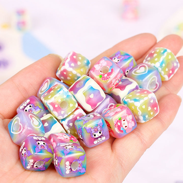 Plating Square Acrylic Beads 14mm Kuromi Cartoon Printed 10pcs 4