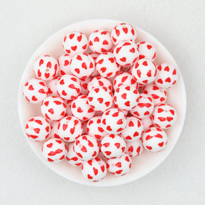 Valentine Theme 15mm Silicone Beads Printed Pattern 50pcs 3