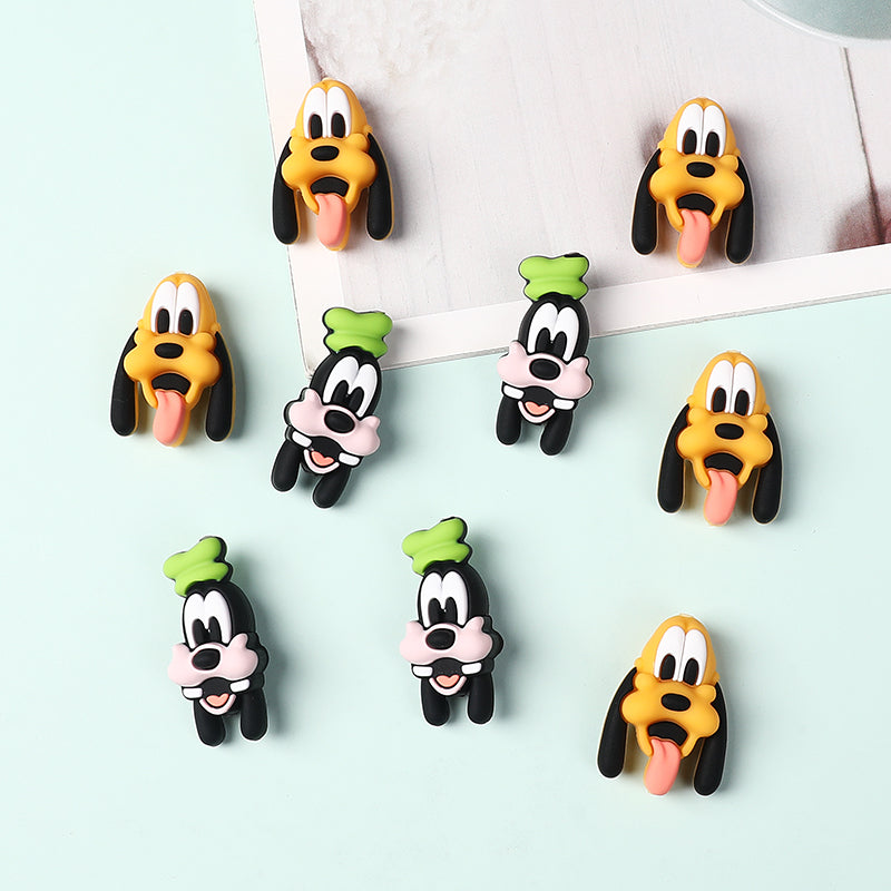 Silicone 3D Focal Beads Disney Pluto Goofy Head Green Hat Smiling Face 20Pcs 3