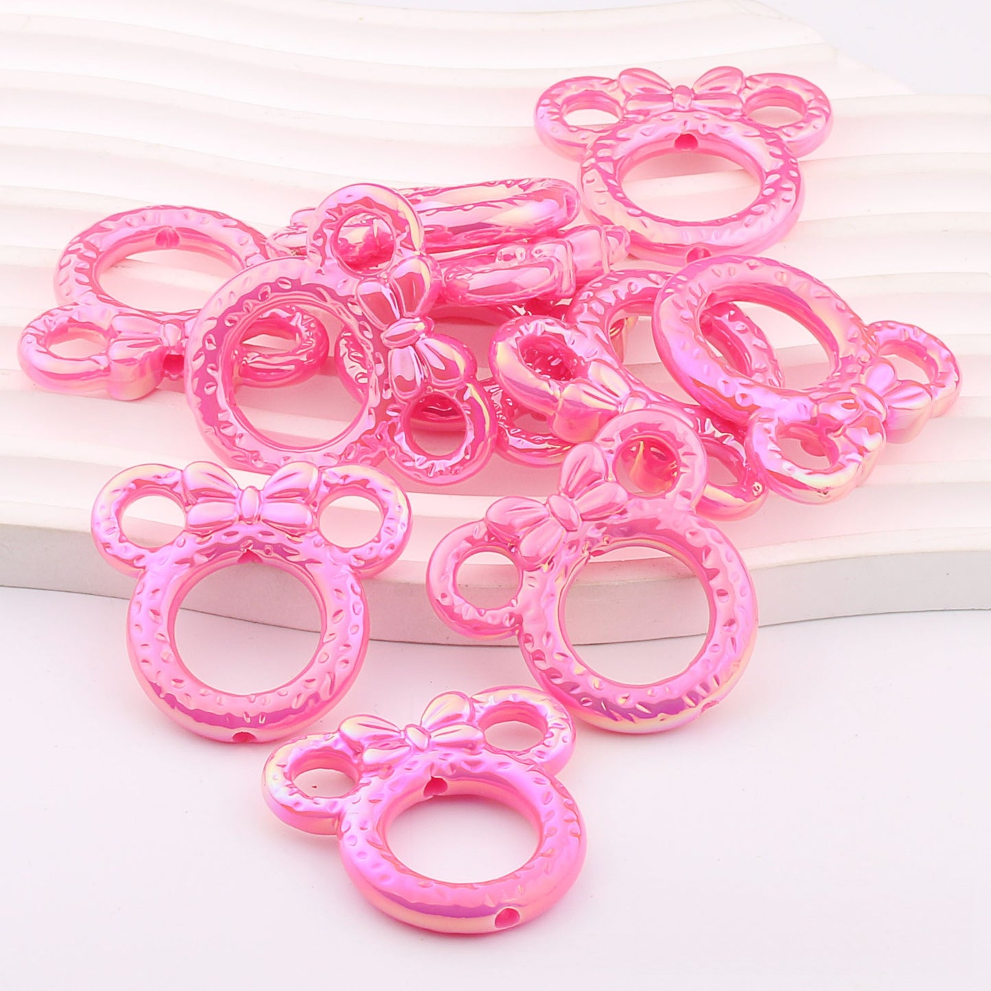Deep UV Color Plated Solid Color Mickey Ring Head Acrylic Beads 2pcs 9