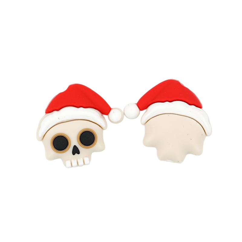 Silicone 3D Focal Beads Christmas Red White Skull Santa Hat 20Pcs