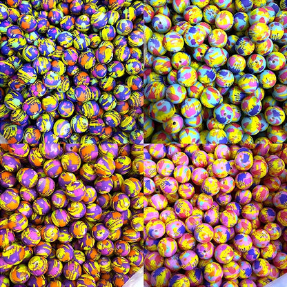 15mm Silicone Beads Printed Splatter Paint Design 50pcs