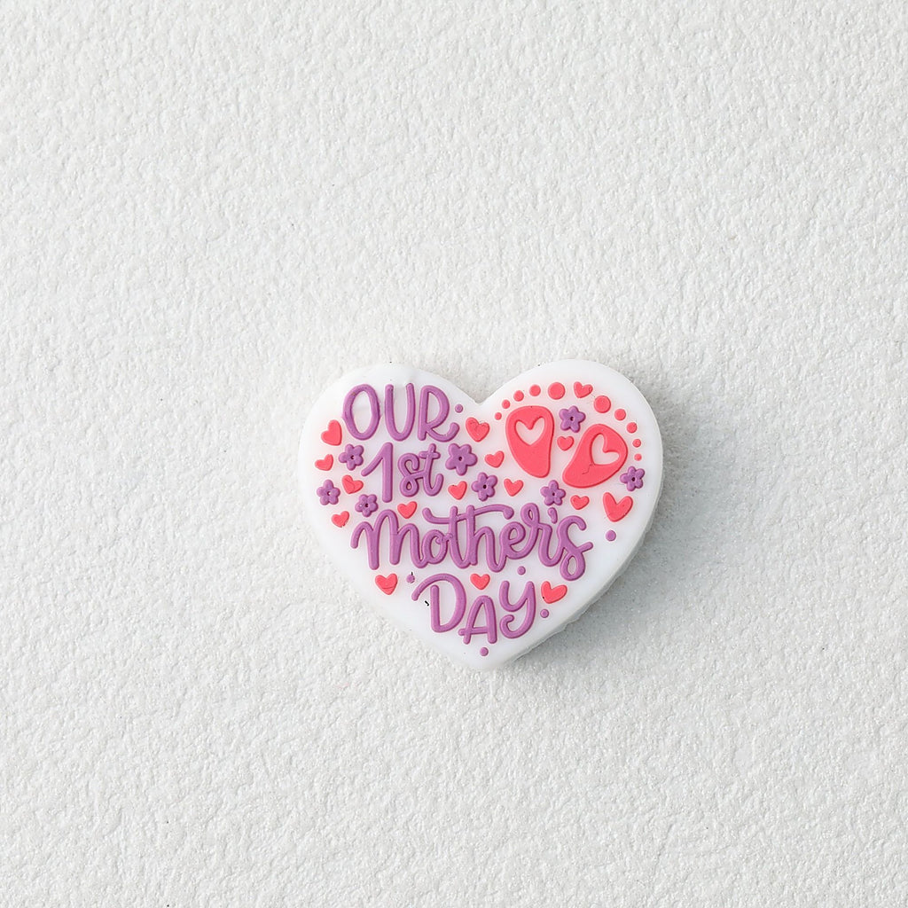 Mother's Day Heart Footprint Silicone Focal Beads 20 pcs