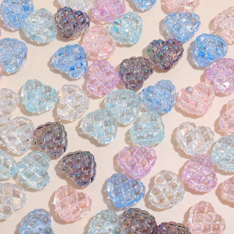 Transparent Heart Acrylic Beads 18x20mm Quilted Pastel 10pcs 4