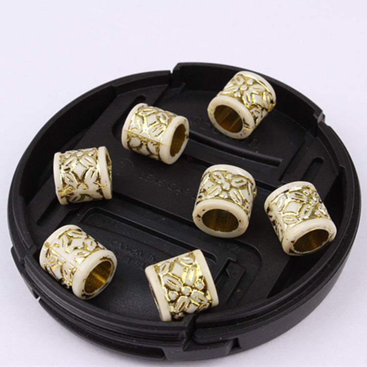 Gilded Acrylic Beads 9mm Large Hole Cream Gold Floral 200pcs 2