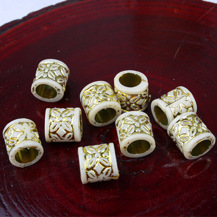 Gilded Acrylic Beads 9mm Large Hole Cream Gold Floral 200pcs 3