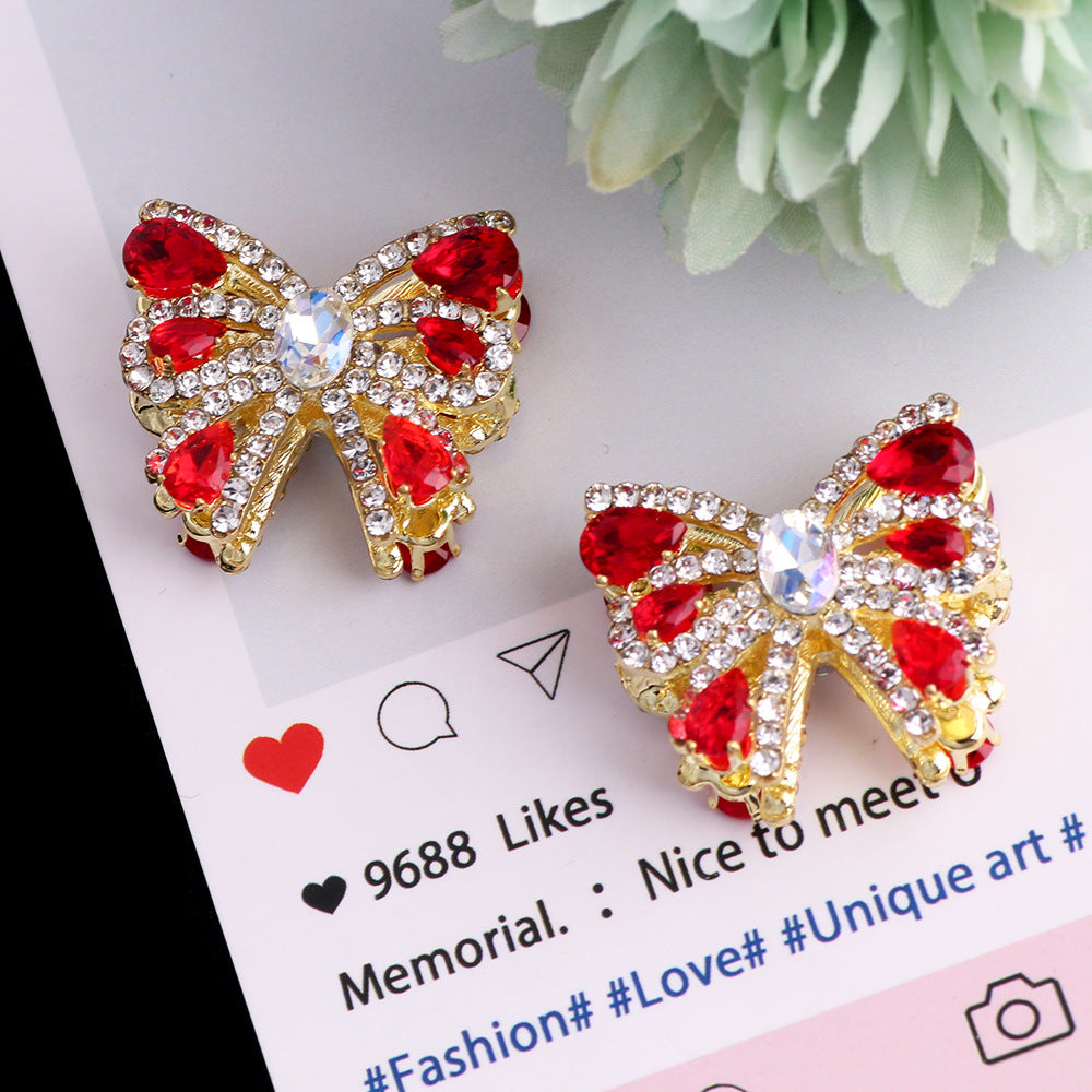26mm Alloy Full Rhinestone Colorful Bow Ribbon Beads 2pcs 6