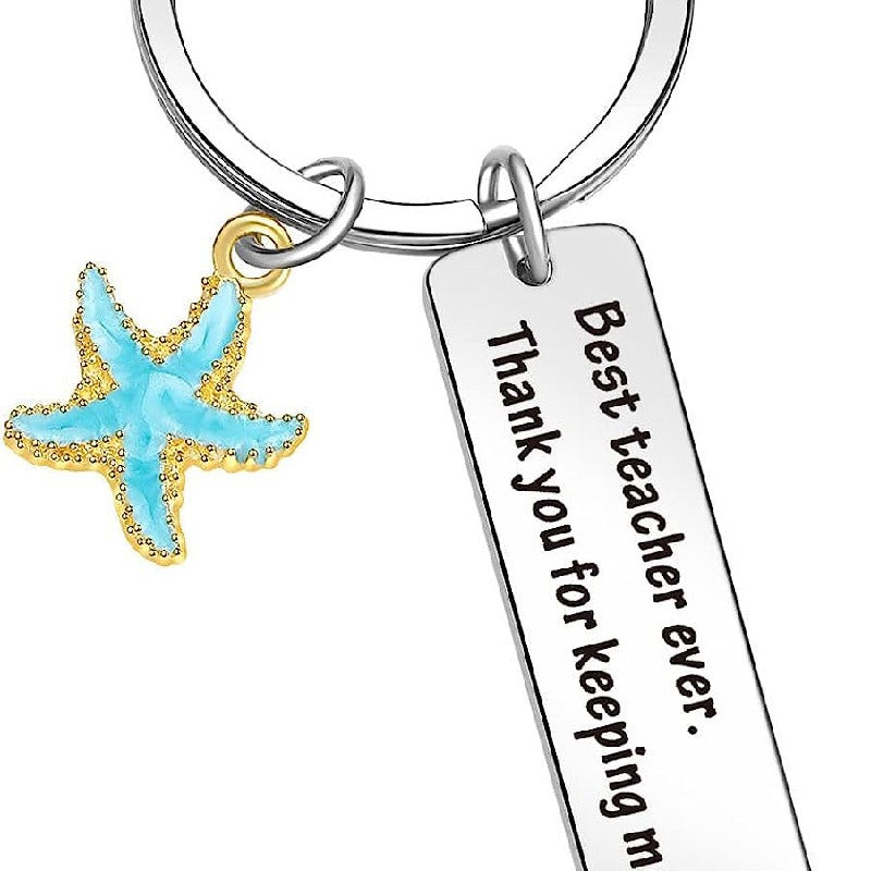 Stainless Steel Starfish Keychain Ocean Blue Teacher Appreciation Charm