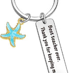 Stainless Steel Starfish Keychain Ocean Blue Teacher Appreciation Charm