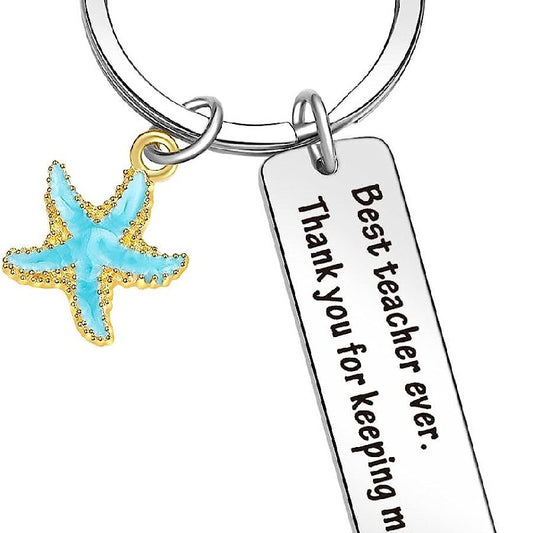 Stainless Steel Starfish Keychain Ocean Blue Teacher Appreciation Charm