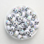 Round Acrylic Beads Wholesale, 16mm Iridescent Electroplated Skull-Face Halloween Design
