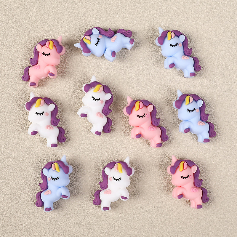 Silicone 3D Focal Beads Unicorn Pastel Colors Curly Manes 20pcs 6
