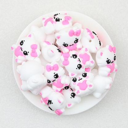 3D Cat Heart Bow Silicone Focal Beads  20 pcs 4