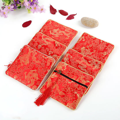 Vintage Chinese Style Brocade Zipper Cloth Pouch 11.5cm 1pc 15