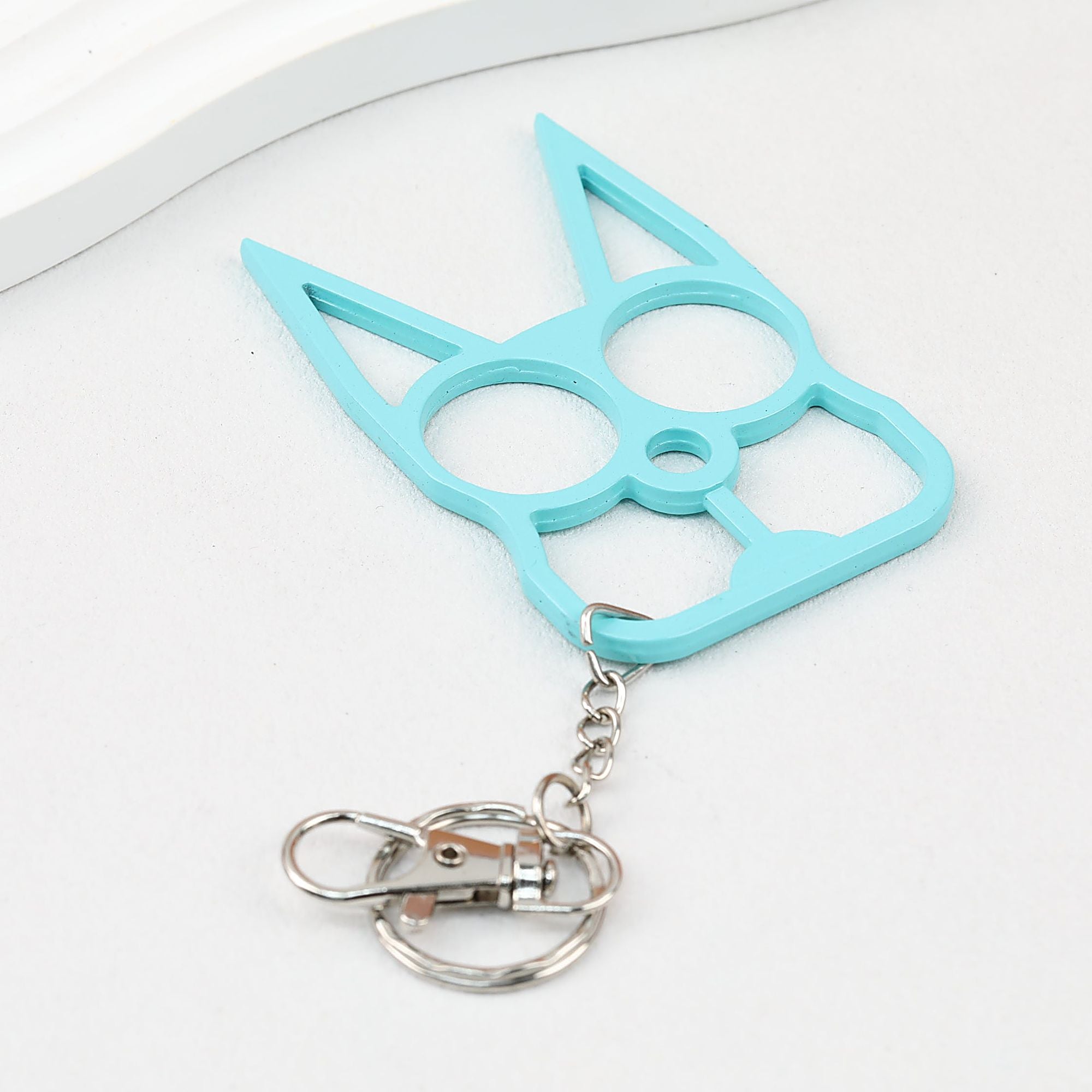 Self Defense Keychain Cat Shape Zinc Alloy Two Finger Grip 2pcs - Deep Blue