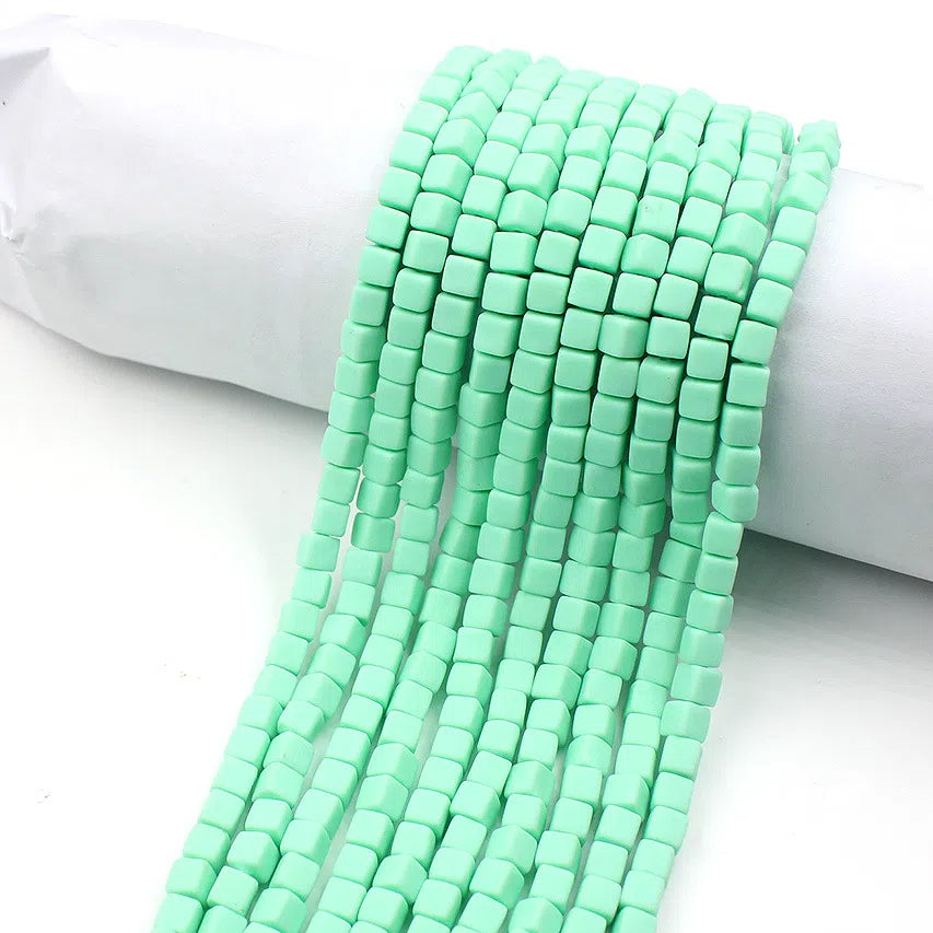 Cube Clay Beads 6mm Solid Color Polymer Matte Finish 10strands 18