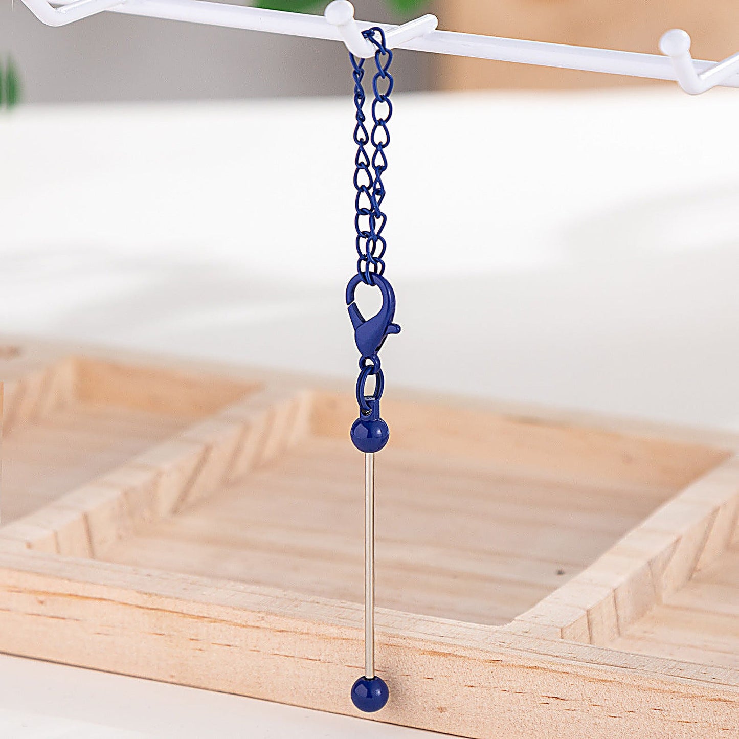 Beadable Keychain Mini Metal Bar Colorful Pendant 8 Centimeters - navy blue