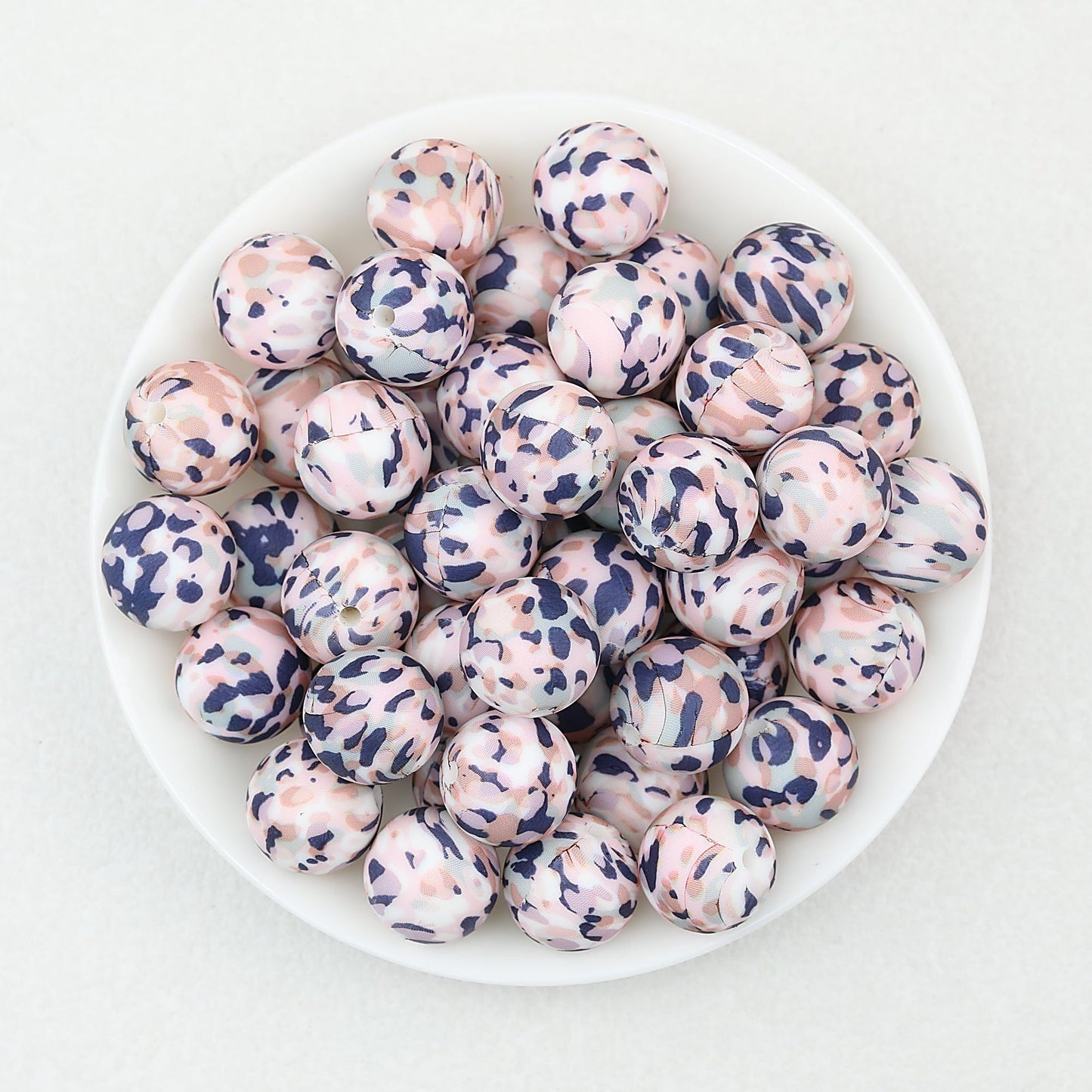 15mm Multicolor Patterned Printed Round Silicone Beads 50pcs - Pink Purple