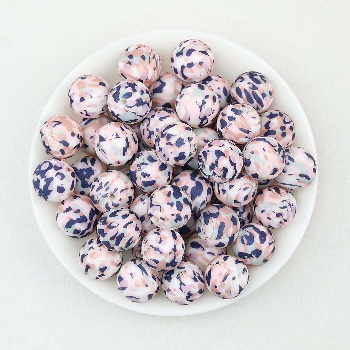 15mm Multicolor Patterned Printed Round Silicone Beads 50pcs - Pink Purple
