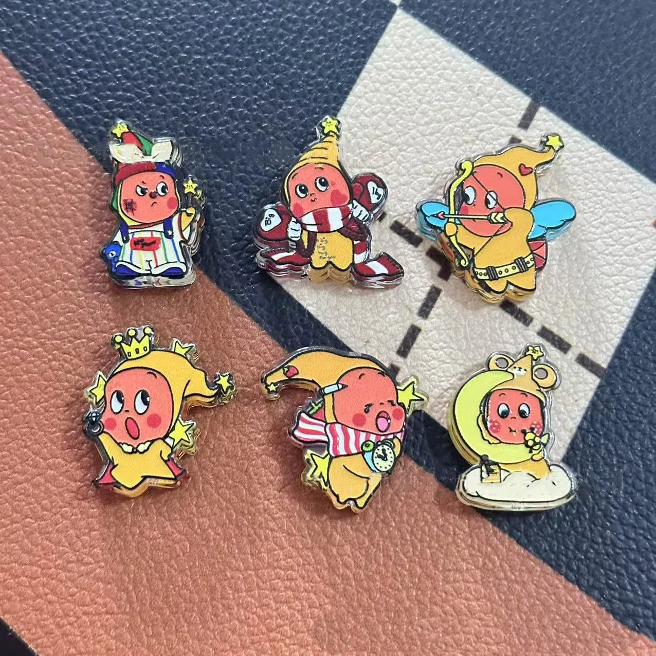 Double Sided Embossed Enamel Acrylic Beads 30mm Whimsical Characters 10pcs