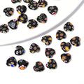 Millefiori Heart Glass Beads 11mm Black Floral Pattern 10pcs