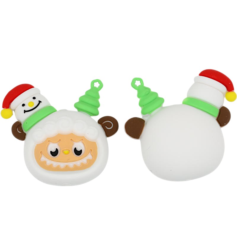 Silicone 3D Focal Beads Christmas Snowman Wearing Red Hat Green Scarf 20Pcs