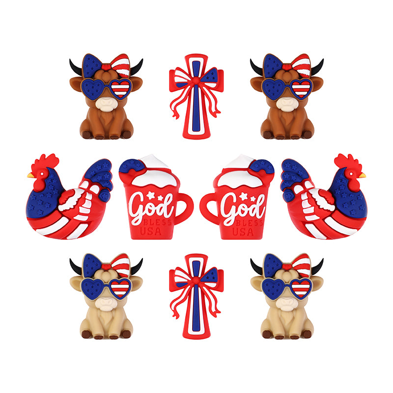 Silicone 3D USA Independence Day Focal Beads Patriotic Symbols 20pcs