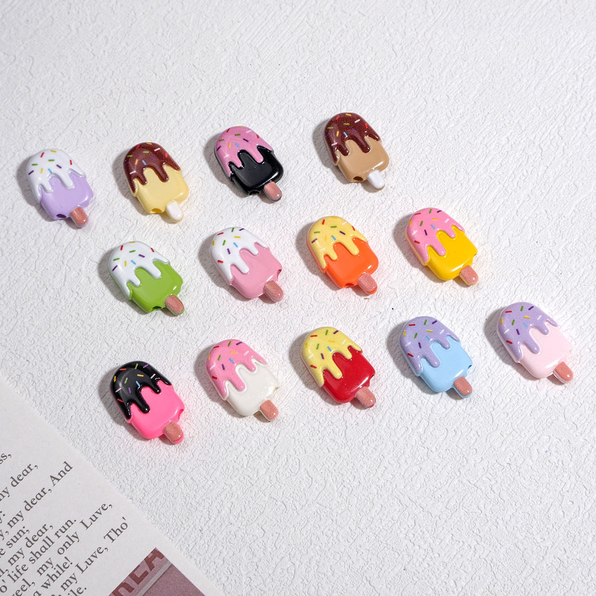 Painted Popsicle Acrylic Beads 20mm Colorful Drip Design 50pcs 2