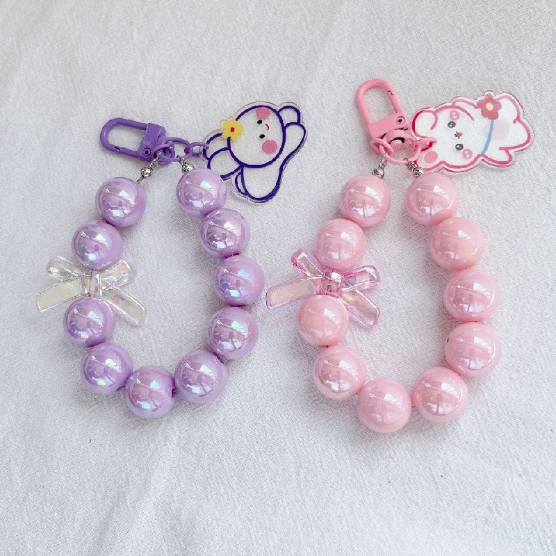 Acrylic Beaded Rabbit and Bear Keychain with Translucent Bow Charm 4