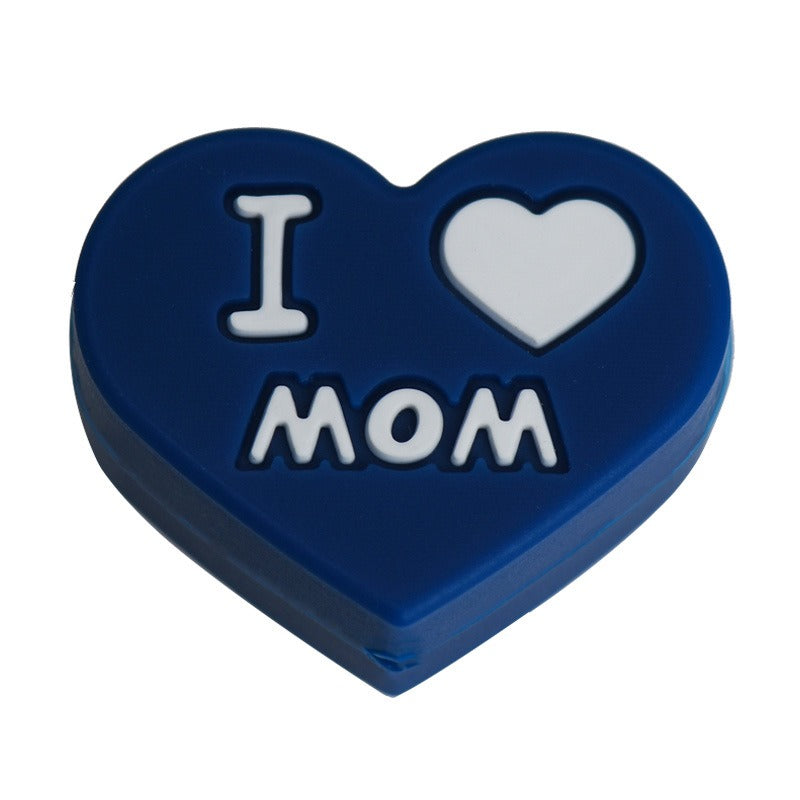 Love Heart Silicone Beads Printed Design 20pcs 11